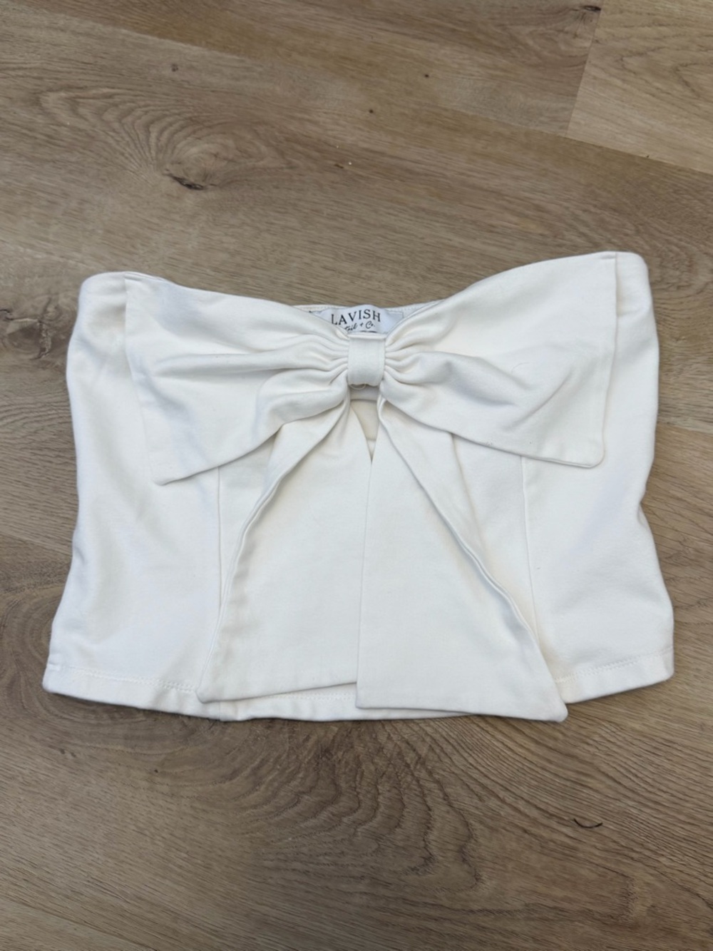 Lavish Ivory Bow Strapless Crop Top